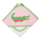 Three Marthas Pink Gator Hooded Towel And Washcloth Set