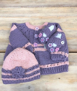 Loving Hands Knitted Sweater, Hat & Booties Set #7