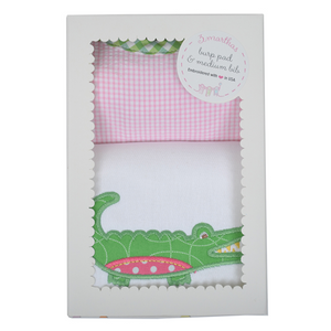 Three Marthas Pink Gator Burp And Medium Bib Boxed Gift Set