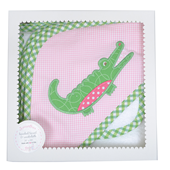 Three Marthas Pink Gator Hooded Towel And Washcloth Gift Boxed Set